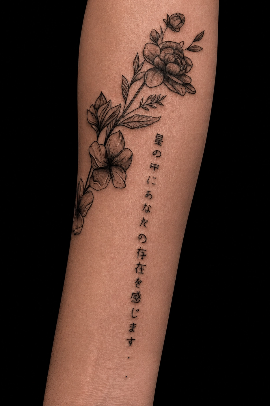 Medio brazo floral en blanco y negro